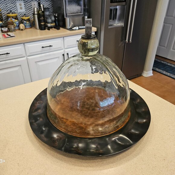 VERY RARE JAN BARBOGLIO HOUSE BLESSING CROSS CLOCHE DOME SERVER TRAY IRON FORGED - Picture 2 of 15